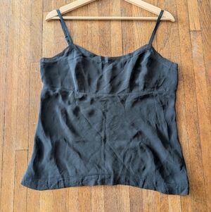 Eileen Fisher Dark Gray Silk Tank with Sheer Silk Trim